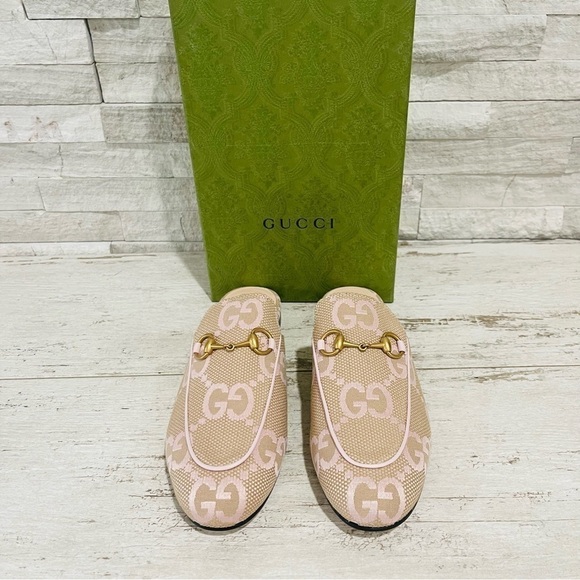 Gucci Jumbo GG Princetown Mules Slippers Perfect Pink Size 36 Canvas/Leather - Picture 3 of 16